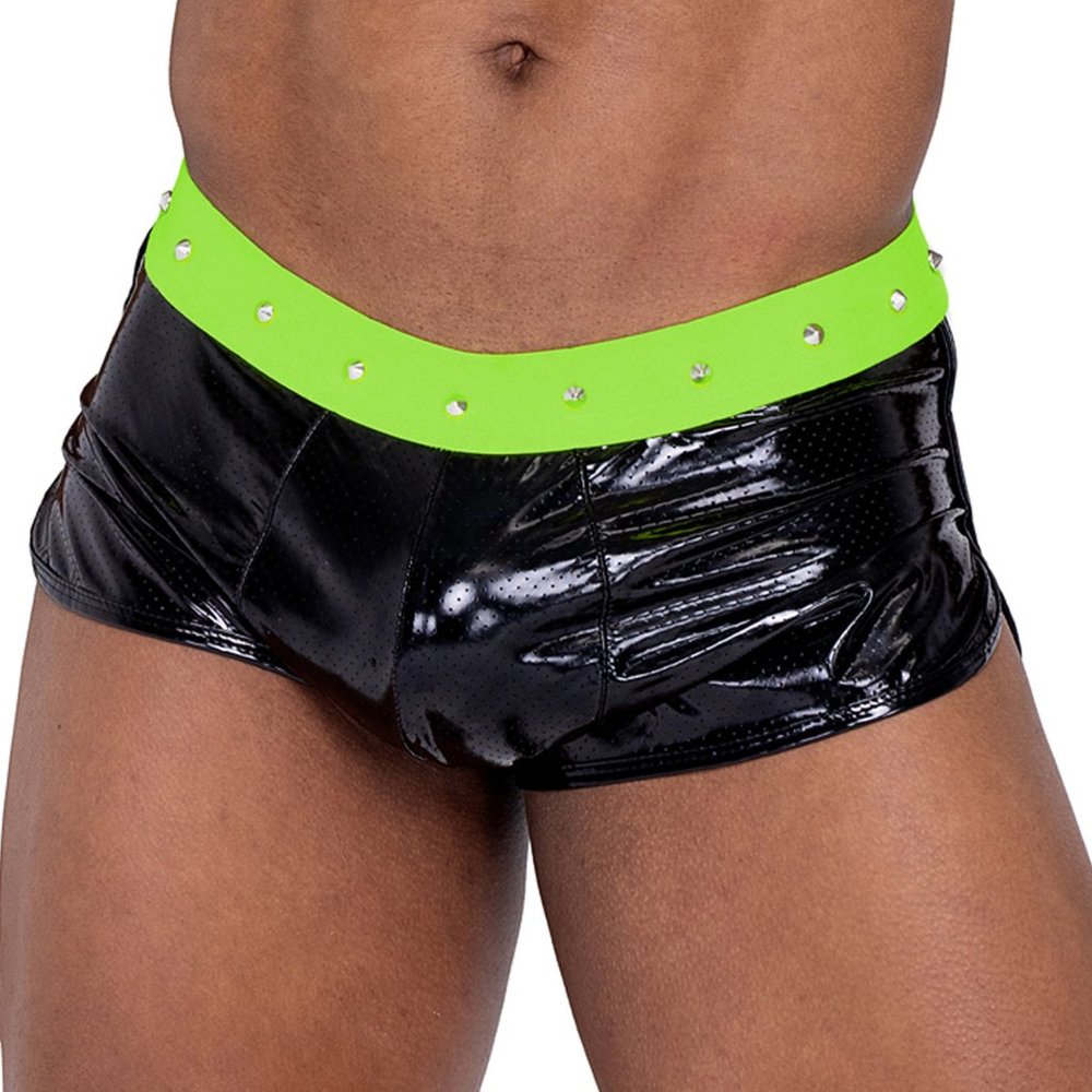 Studded Vinyl Mesh Shorts with Black Light Waistband
